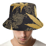 Gold Cannabis Leaf Pattern Print Bucket Hat