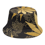 Gold Cannabis Leaf Pattern Print Bucket Hat