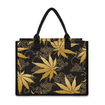 Gold Cannabis Leaf Pattern Print Canvas Tote Bag