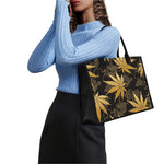 Gold Cannabis Leaf Pattern Print Canvas Tote Bag