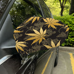 Gold Cannabis Leaf Pattern Print Car Side Mirror Covers