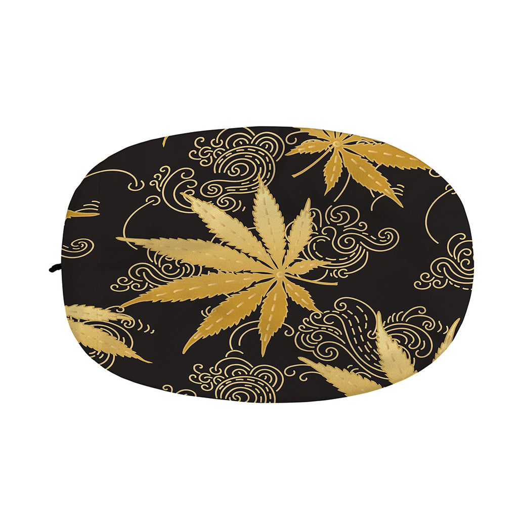Gold Cannabis Leaf Pattern Print Car Side Mirror Covers