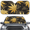 Gold Cannabis Leaf Pattern Print Car Windshield Sun Shade