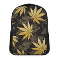 Gold Cannabis Leaf Pattern Print Casual Backpack