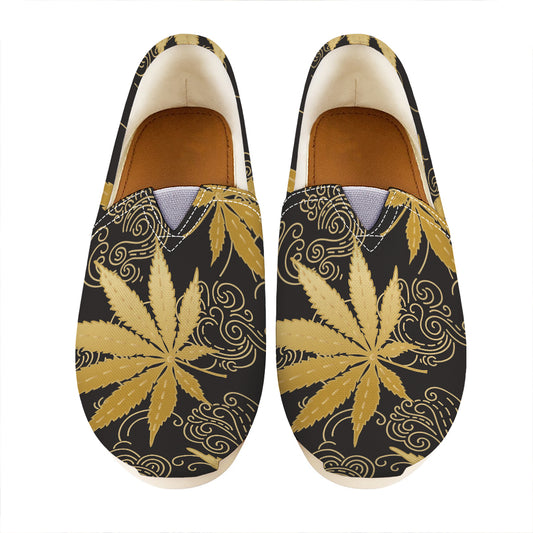 Gold Cannabis Leaf Pattern Print Casual Shoes