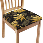 Gold Cannabis Leaf Pattern Print Chair Cushion Cover