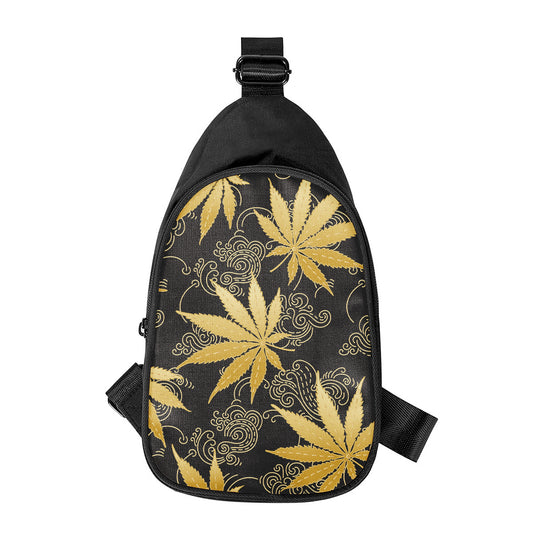 Gold Cannabis Leaf Pattern Print Chest Bag