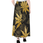 Gold Cannabis Leaf Pattern Print Chiffon Maxi Skirt