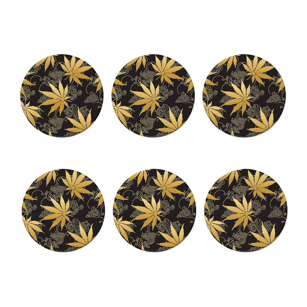 Gold Cannabis Leaf Pattern Print Coaster Set