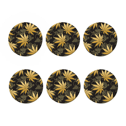 Gold Cannabis Leaf Pattern Print Coaster Set