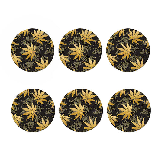 Gold Cannabis Leaf Pattern Print Coaster Set
