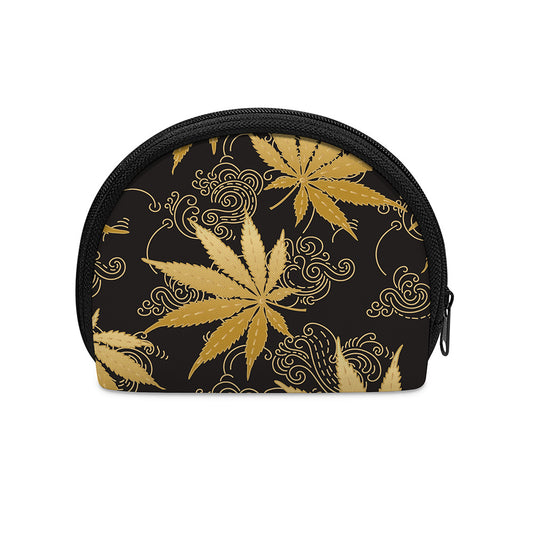 Gold Cannabis Leaf Pattern Print Coin Purse