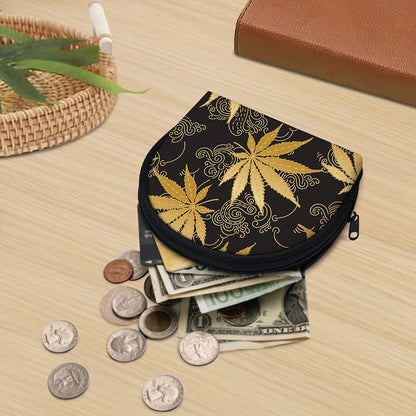 Gold Cannabis Leaf Pattern Print Coin Purse