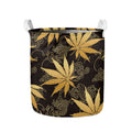 Gold Cannabis Leaf Pattern Print Collapsible Laundry Basket