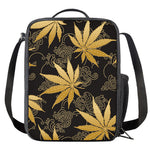 Gold Cannabis Leaf Pattern Print Crossbody Lunch Bag