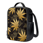 Gold Cannabis Leaf Pattern Print Crossbody Lunch Bag