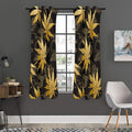 Gold Cannabis Leaf Pattern Print Grommet Curtain Panels