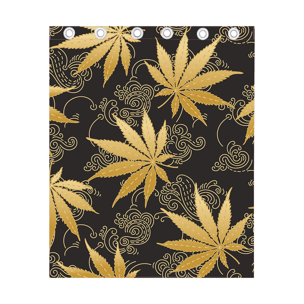 Gold Cannabis Leaf Pattern Print Curtain