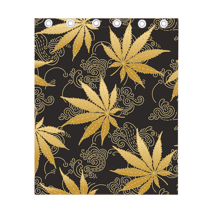 Gold Cannabis Leaf Pattern Print Curtain