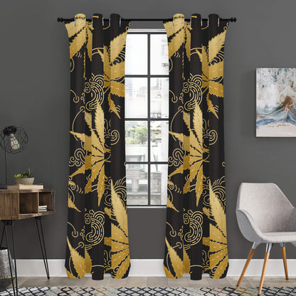 Gold Cannabis Leaf Pattern Print Curtain