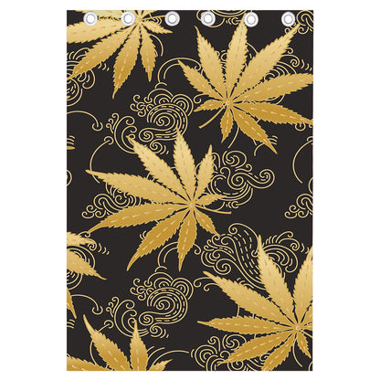 Gold Cannabis Leaf Pattern Print Curtain