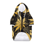 Gold Cannabis Leaf Pattern Print Dog Zip Up Hoodie