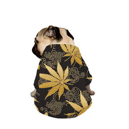 Gold Cannabis Leaf Pattern Print Dog Zip Up Jacket