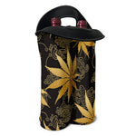 Gold Cannabis Leaf Pattern Print Double Neoprene Wine Tote