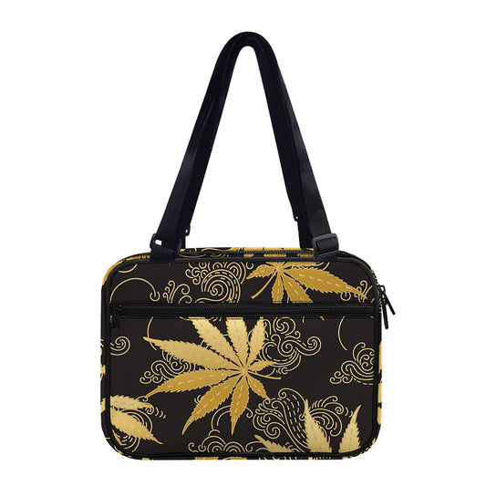 Gold Cannabis Leaf Pattern Print Double Strap Bible Bag