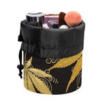 Gold Cannabis Leaf Pattern Print Drawstring Makeup Bag