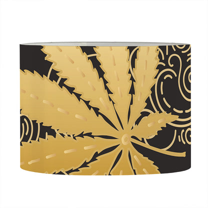 Gold Cannabis Leaf Pattern Print Drum Lamp Shade