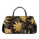 Gold Cannabis Leaf Pattern Print Duffle Bag