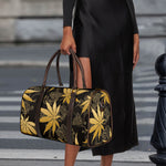 Gold Cannabis Leaf Pattern Print Duffle Bag