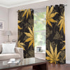 Gold Cannabis Leaf Pattern Print Extra Wide Grommet Curtains