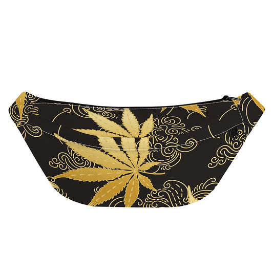 Gold Cannabis Leaf Pattern Print Fanny Pack