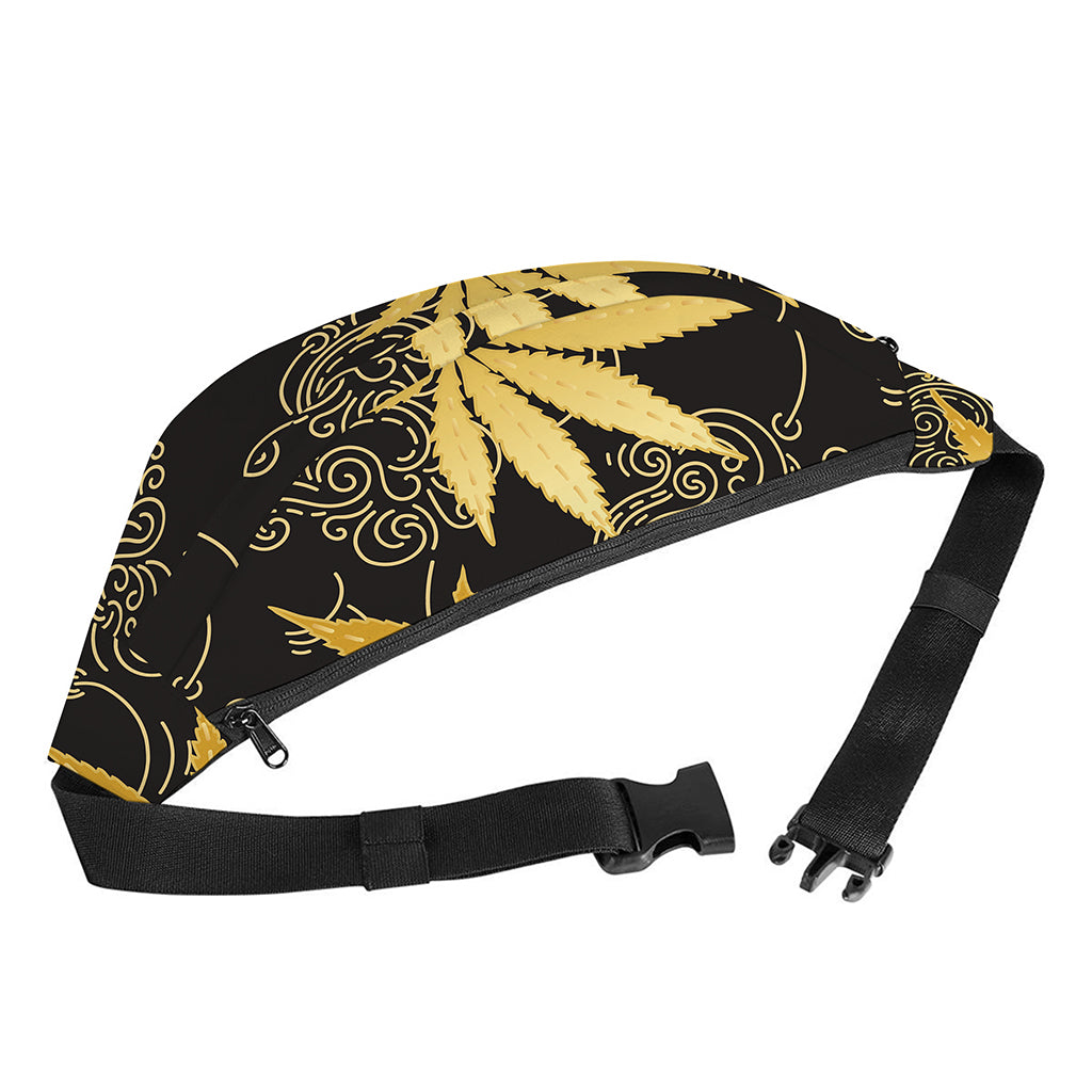 Gold Cannabis Leaf Pattern Print Fanny Pack