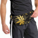 Gold Cannabis Leaf Pattern Print Fanny Pack