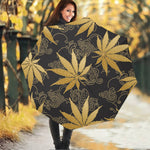 Gold Cannabis Leaf Pattern Print Foldable Umbrella