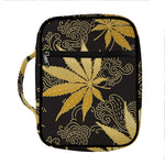 Gold Cannabis Leaf Pattern Print Front Pocket Bible Bag