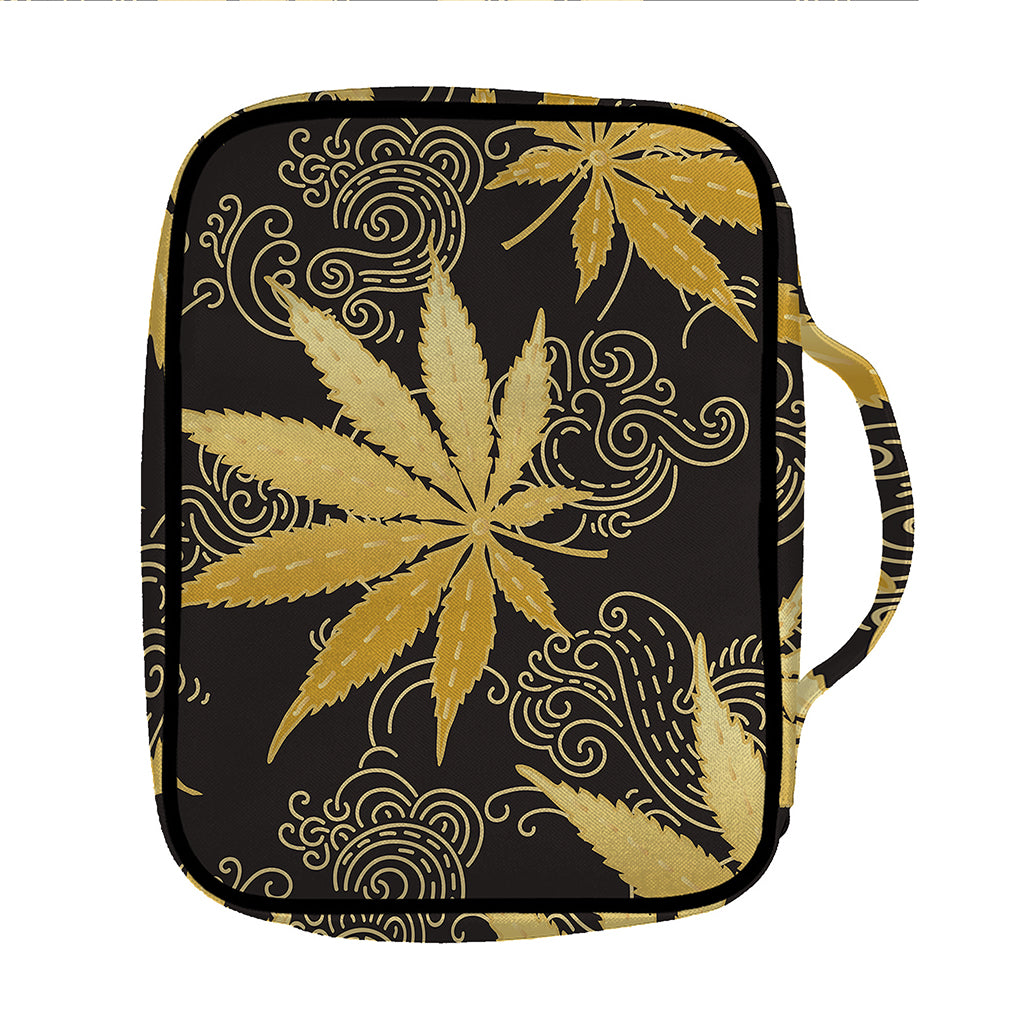 Gold Cannabis Leaf Pattern Print Front Pocket Bible Bag