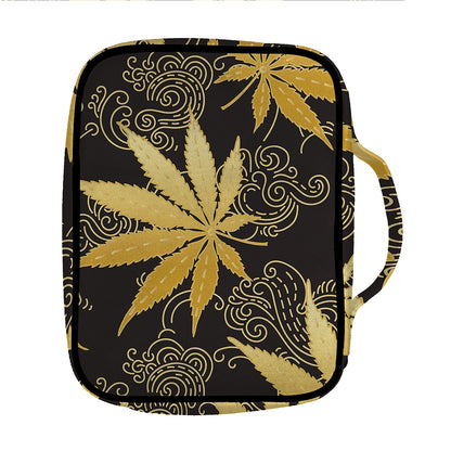 Gold Cannabis Leaf Pattern Print Front Pocket Bible Bag
