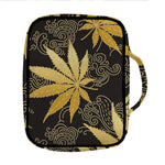 Gold Cannabis Leaf Pattern Print Front Pocket Bible Bag