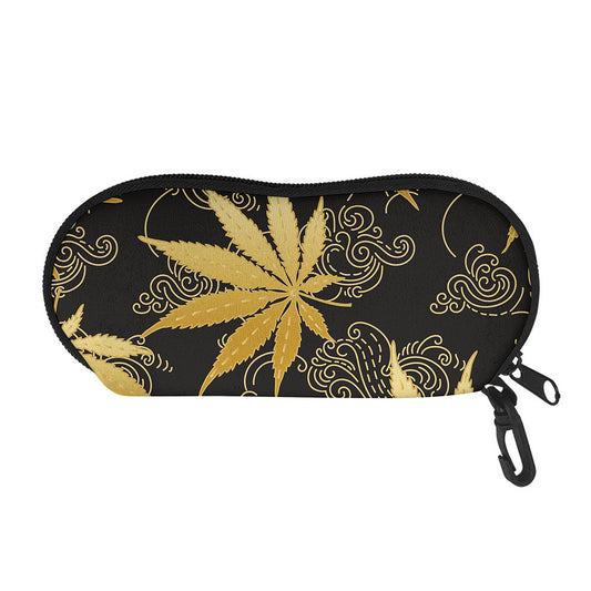 Gold Cannabis Leaf Pattern Print Glasses Case