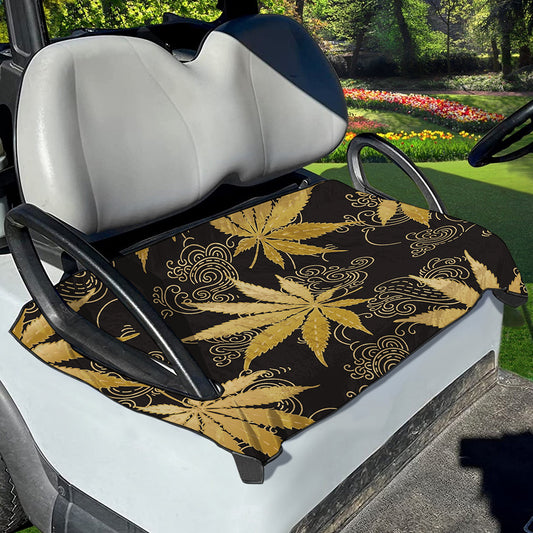 Gold Cannabis Leaf Pattern Print Golf Cart Seat Cover