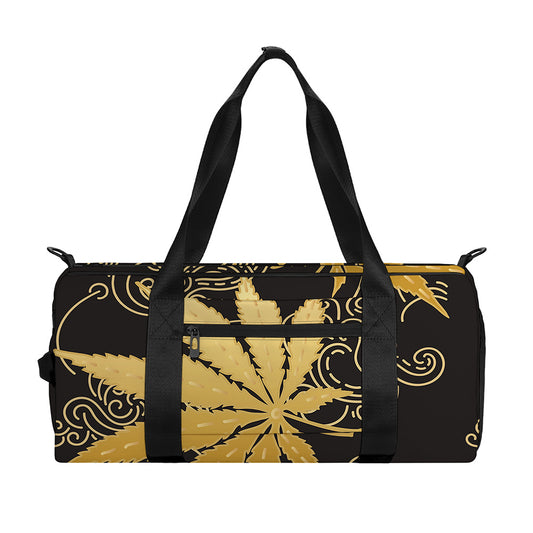 Gold Cannabis Leaf Pattern Print Gym Bag