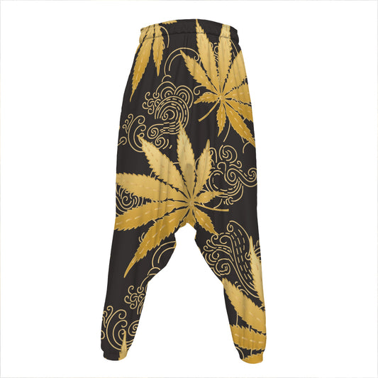 Gold Cannabis Leaf Pattern Print Hammer Pants