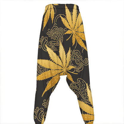 Gold Cannabis Leaf Pattern Print Hammer Pants