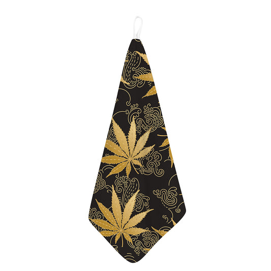 Gold Cannabis Leaf Pattern Print Hand Towel