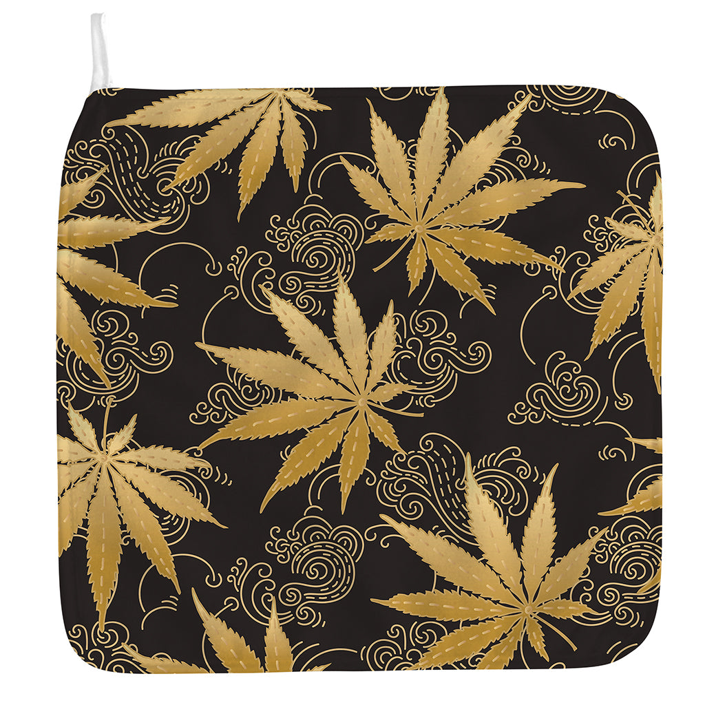 Gold Cannabis Leaf Pattern Print Hand Towel