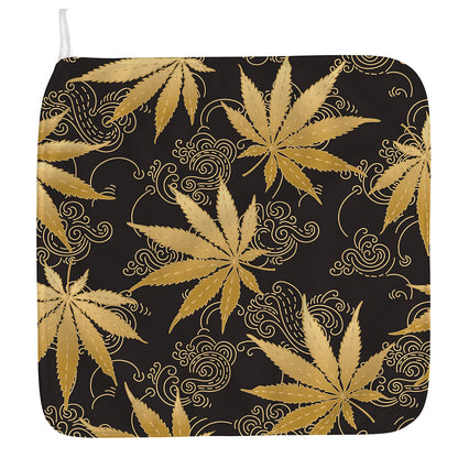 Gold Cannabis Leaf Pattern Print Hand Towel
